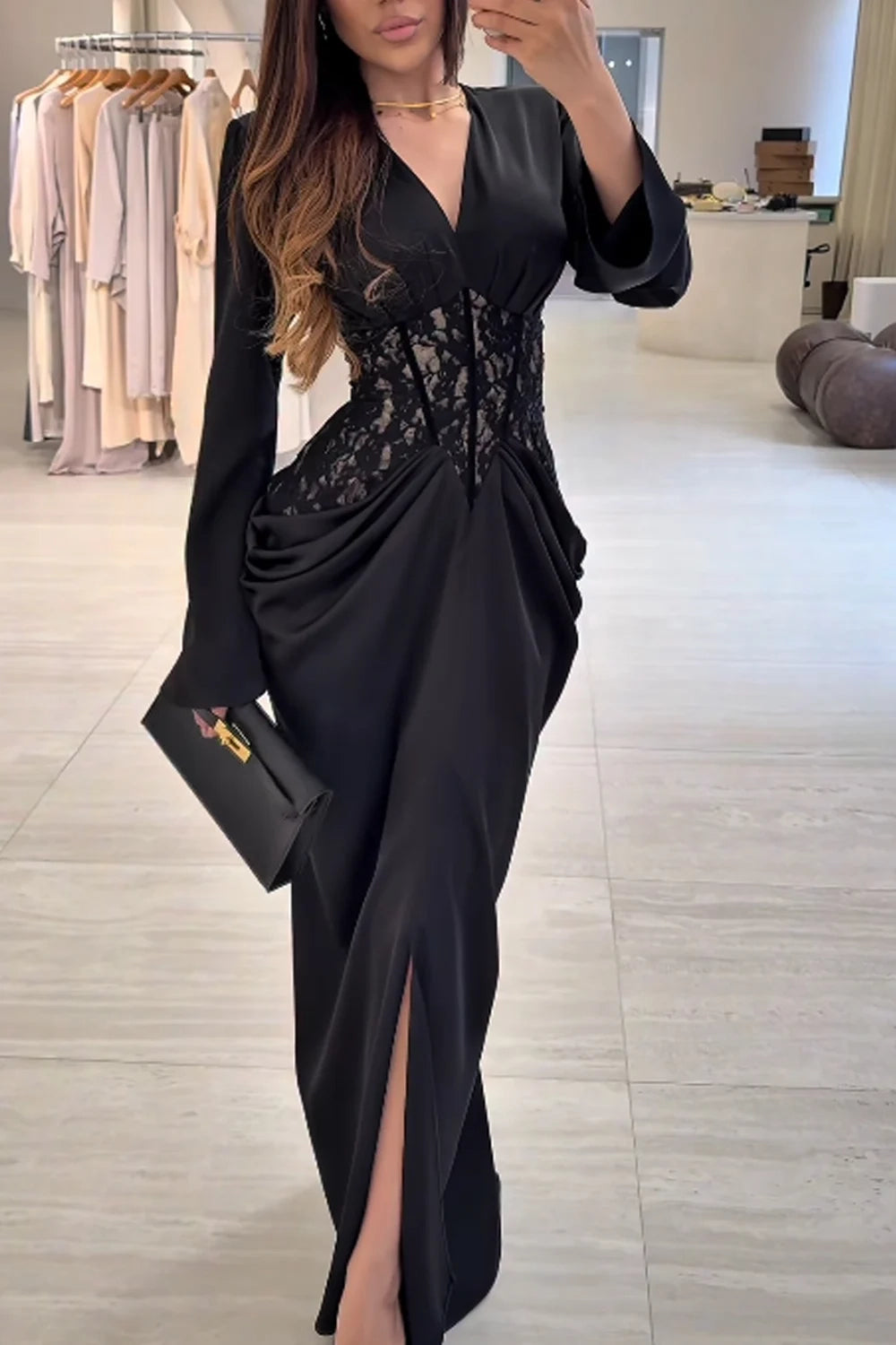 Valentina | Lace Corset Slit Maxi Dress