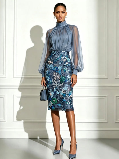 Elara | Floral Sequin Midi Dress