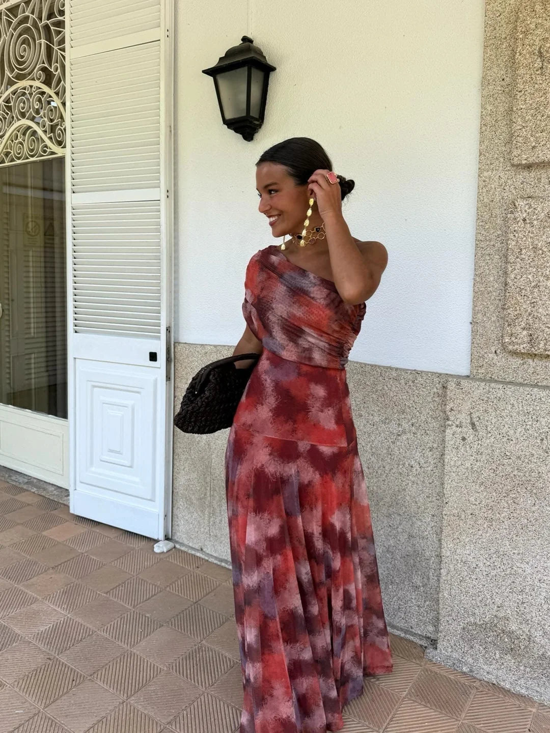 One Shoulder Tie Dye Maxi Dress