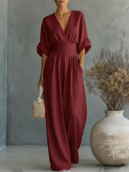 Marcella | Tailored V-Neck Jumpsuit Dress