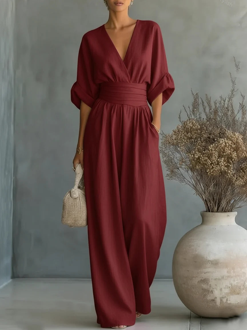 Marcella | Tailored V-Neck Jumpsuit Dress