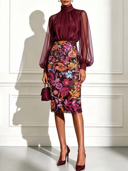 Elara | Floral Sequin Midi Dress