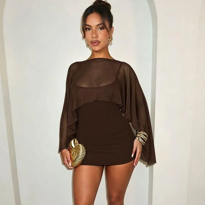 Serena | Mesh Cape Mini Dress