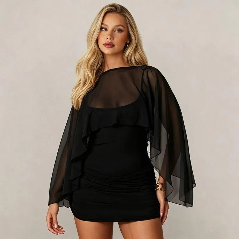Serena | Mesh Cape Mini Dress