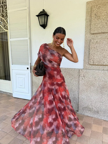 One Shoulder Tie Dye Maxi Dress