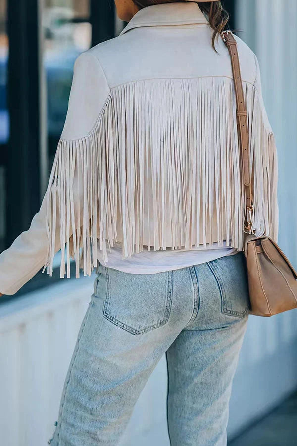 Cropped Fringe Faux Suede Jacket