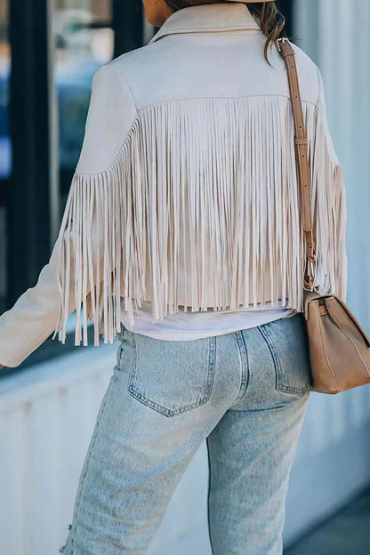 Cropped Fringe Faux Suede Jacket