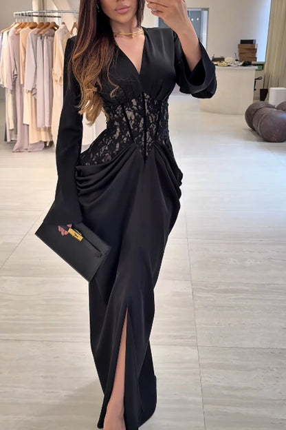 Valentina | Lace Corset Slit Maxi Dress