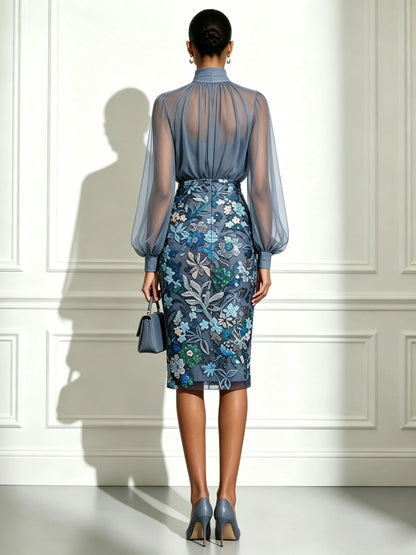 Elara | Floral Sequin Midi Dress