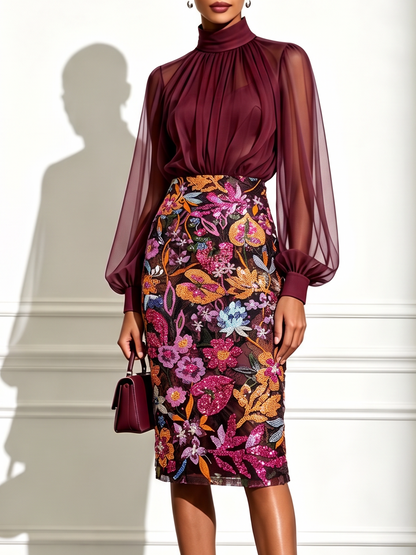 Elara | Floral Sequin Midi Dress