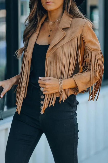 Cropped Fringe Faux Suede Jacket