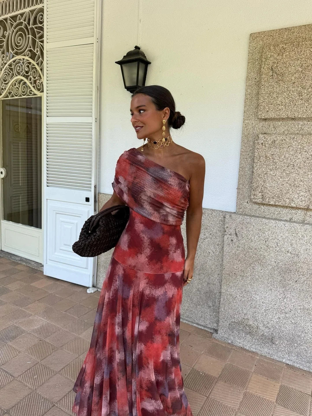 One Shoulder Tie Dye Maxi Dress