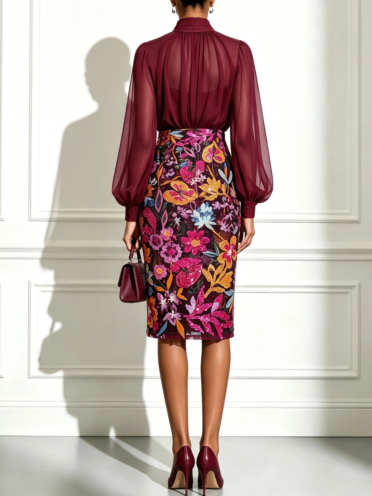 Elara | Floral Sequin Midi Dress