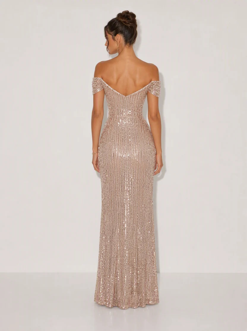 Calanthe | Sequin Off-Shoulder Maxi Dress
