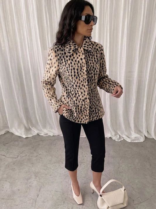 Printed Faux Fur Leopar Jacket