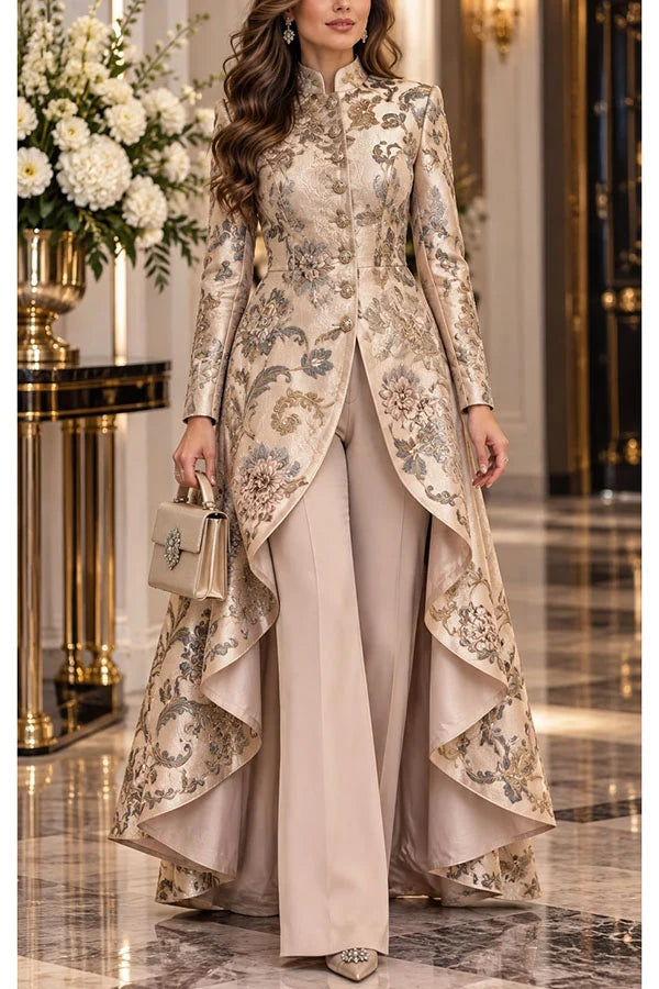 Isenrae | Floral Top and Wide Leg Pants Set
