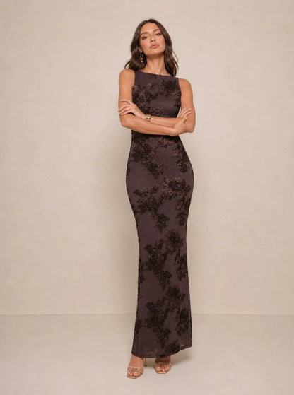 Galina | Embroidered Mesh Maxi Dress