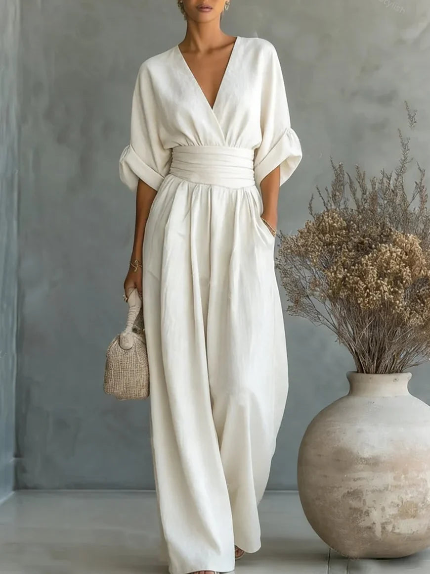 Marcella | Tailored V-Neck Jumpsuit Dress