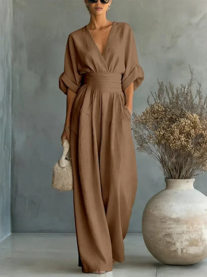 Marcella | Tailored V-Neck Jumpsuit Dress