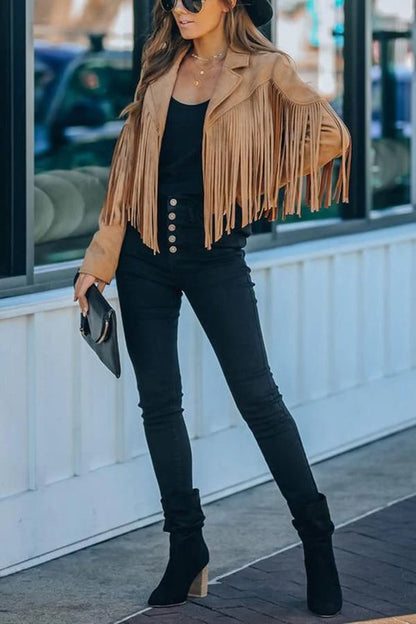 Cropped Fringe Faux Suede Jacket