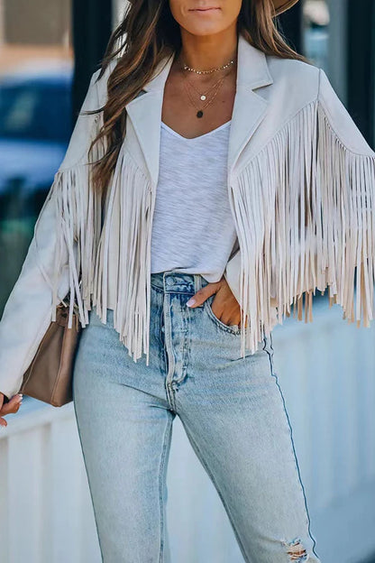 Cropped Fringe Faux Suede Jacket