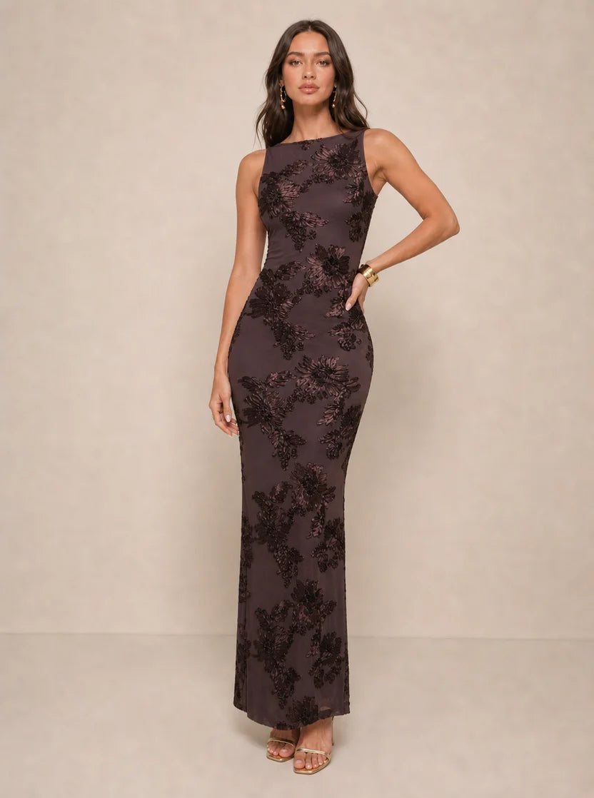 Galina | Embroidered Mesh Maxi Dress