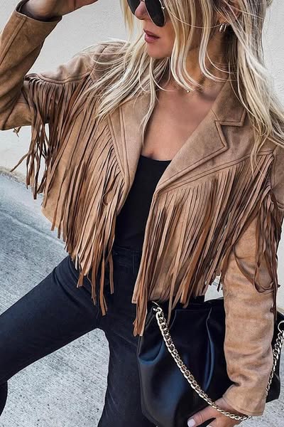 Cropped Fringe Faux Suede Jacket