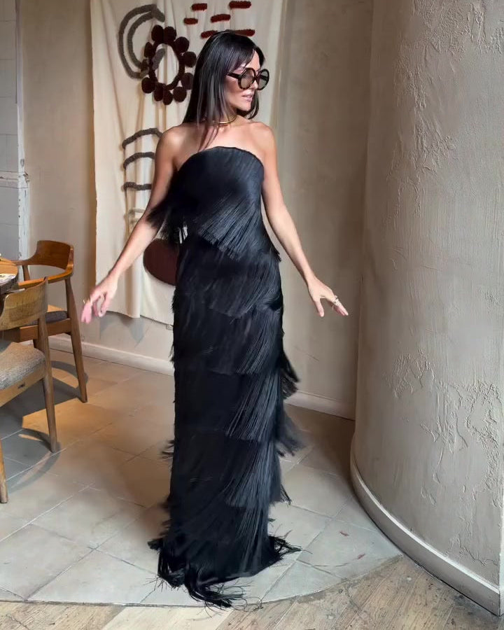 Noir Fringe Gown