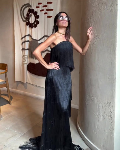 Noir Fringe Gown