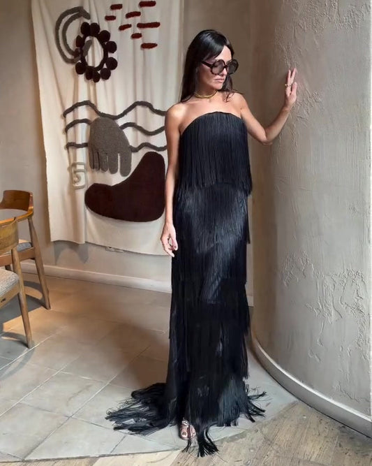 Noir Fringe Gown
