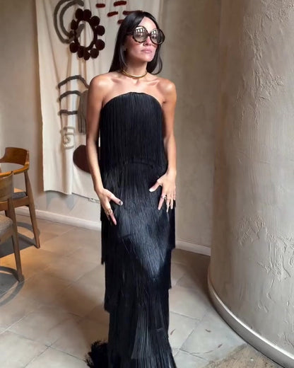 Noir Fringe Gown