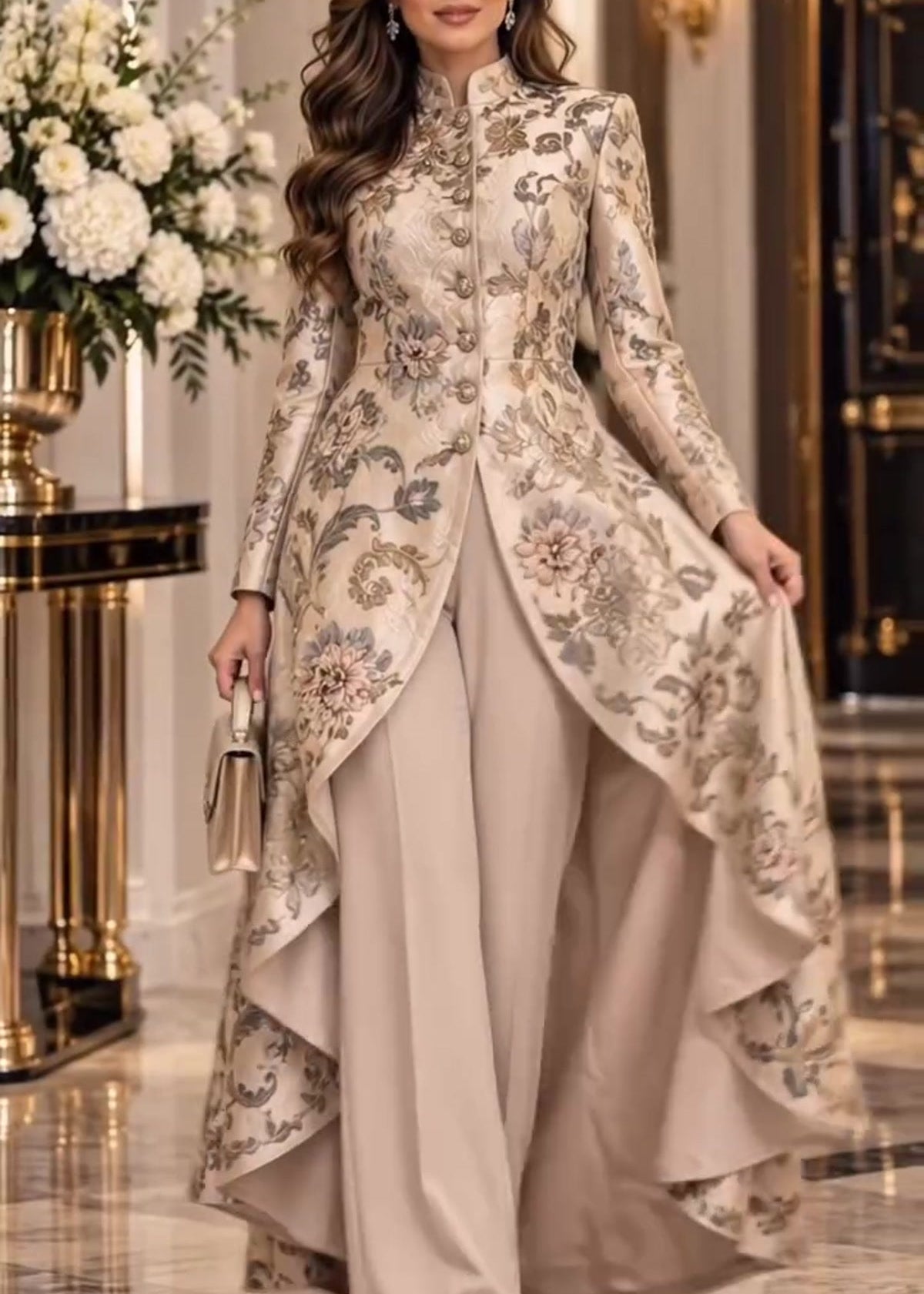 Isenrae | Floral Top and Wide Leg Pants Set