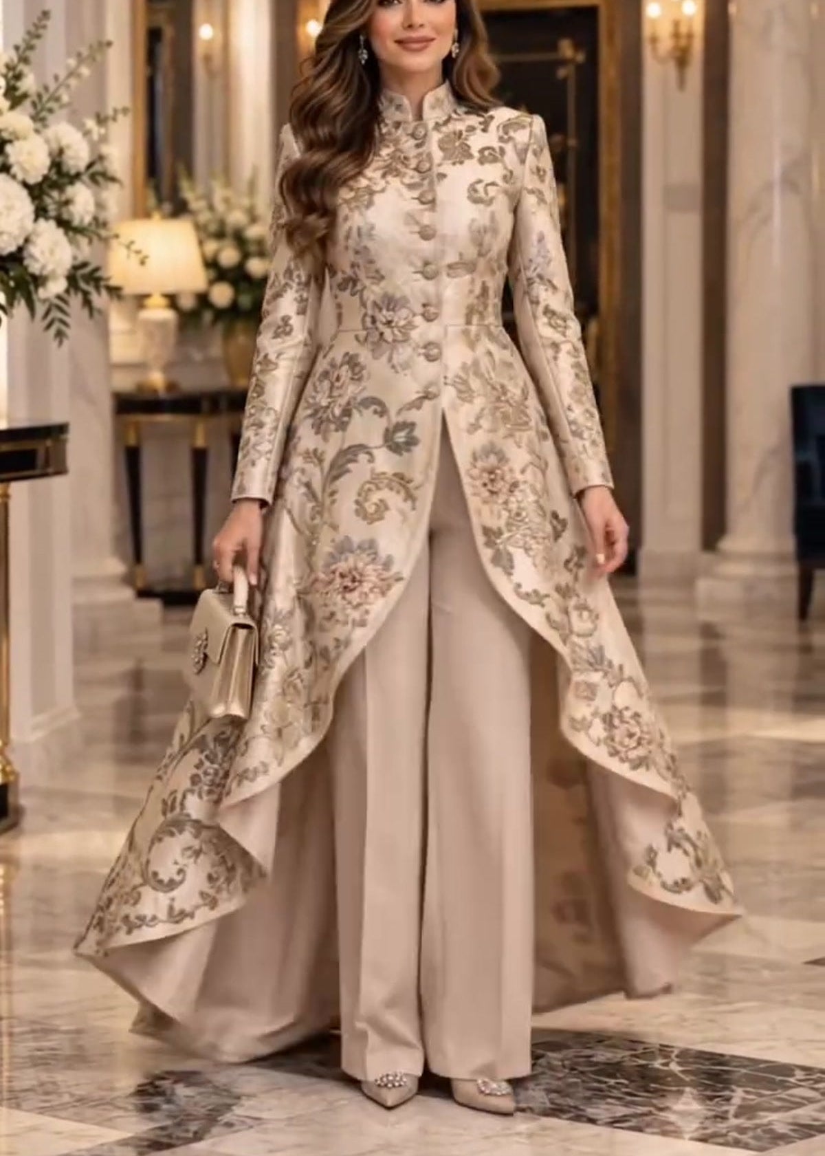 Isenrae | Floral Top and Wide Leg Pants Set
